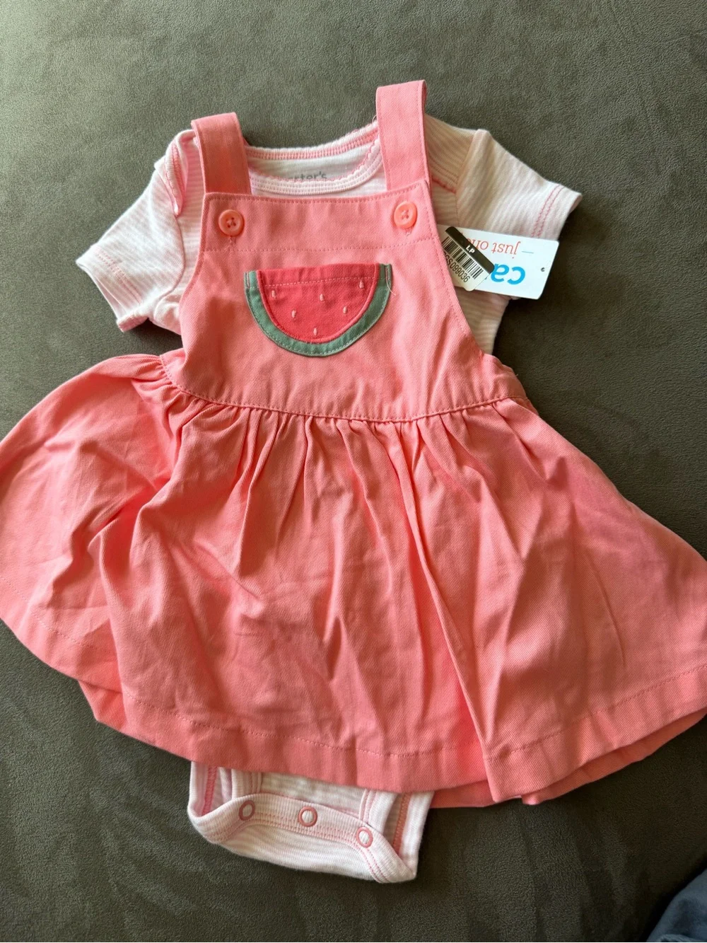 Carters Pink Watermelon Overall Dress two piece